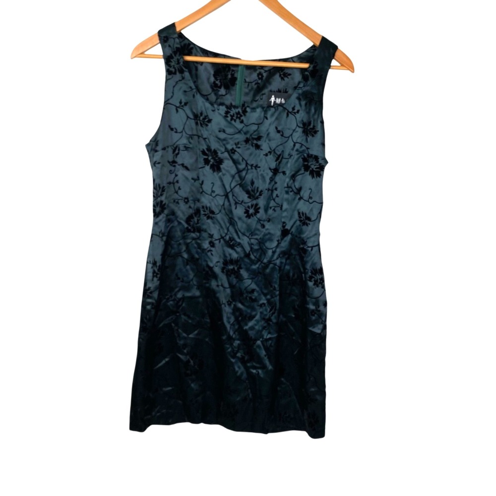 Vtg All That Jazz Whimsigoth Dark Romantic Satin Velvet Floral Dress Green Sz 10